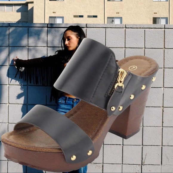 Nature Breeze Vint Black Retro Comfortable Platform Mule Heel - Picture 7 of 8